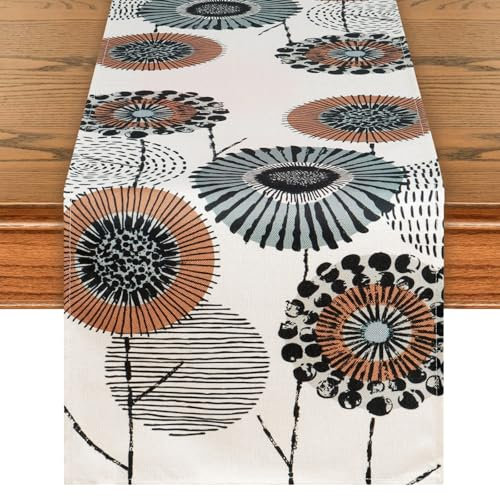 Weldomcor Tischläufer Waschbare Tischdecke 32x90cm Floral Pflanzen Tischläufer Modern Frühling Sommer Dekorativer Tischläufer Vintage für Esszimmer Küche Bauernhaus Hochzeit Geburtstag Draussen