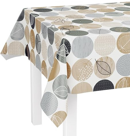 LILENO HOME Tischdecke abwaschbar als Meterware 220x140cm (Schnittkante) in Naturkreise Motiv - Wachstuchtischdecke wasserabweisend ideal als Tischtuch o. Tischläufer für Bierzeltgarnitur