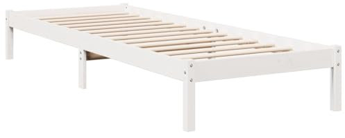 vidaXL Massivholzbett, Holzbett Extra Lang ohne Matratze, Bettgestell mit Lattenrost, Bett Einzelbett für Schlafzimmer, Weiß 80x220cm Kiefernholz