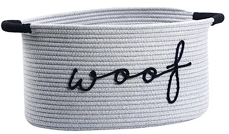 ZOMBATI Woof Dog Basket - Cotton Rope Pet Storage Bin With Durable Handles, Large Toy Organizer for Puppies, Perfect for Chew Toys, Blankets and Leashes