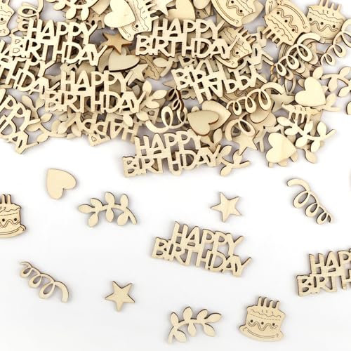 Konfetti Holz Deko Geburtstag, 100 Stück Tischdeko Geburtstag für Mädchen Junge Kinder Geburtstage Partys Dekoration Streudeko(Kuchen)