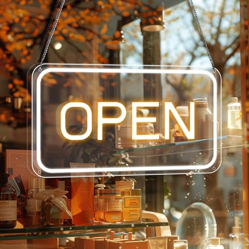 LightingWill Open Neon Schild, 5V USB Open Schild LED mit Ein/Aus, Open Leuchtreklamen für Business Light Up Sign für Bar, Salon, Store, Cafe, Shop, Club, Gelb/Weiß, Horizontal