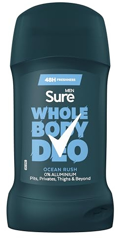 Sure Men Ocean Rush Whole Body All Over Body Deodorant Stick with a herbal & woody fragrance and 48 hour odour control 50ml