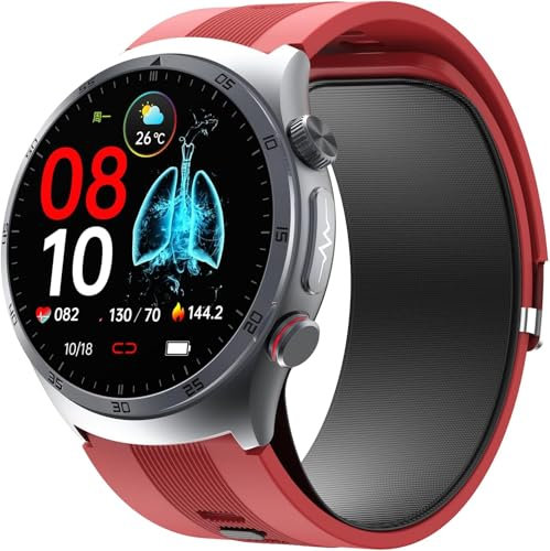 Lgnitek 2025 Neu Smartwatch mit EKG/Airbag Blutdruck/Urinsäure, 1.43'' AMOLED Gesundheitsuhr mit 24H Herzfrequenz/SpO2/Schlafmonitor/SOS-Notruf, Familiengesundheitsdaten Teilen (Rot)