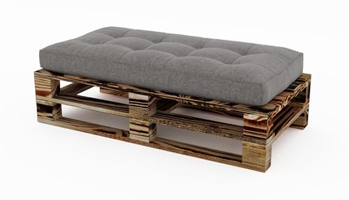 Lermowood Palettenmöbel Mpe Hocker 120 x 60 cm Geflammt | Europaletten Indoor und Outdoor Lounge Gartenmöbel Holz Gartenmöbel Set Lounge Möbel Terrasse Balkon Loft Stil Paletten