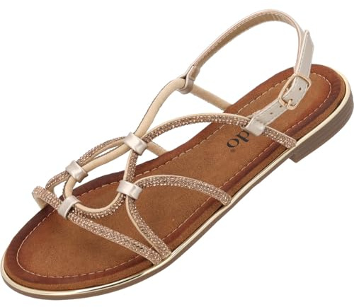 Palado Damen Sandalen Arcanil – modische Pantoletten - elegante Sommerschuhe - bequeme Sandaletten mit verstellbaren Riemen Gold Glitzer UK7 - EU40