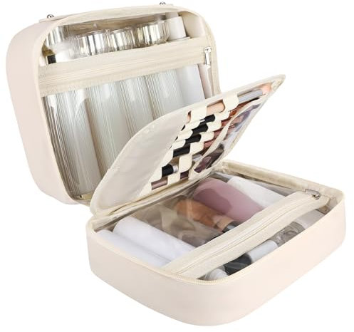 dusaniyali Kosmetiktasche, Groß Make up Tasche Damen, PU-Leder Wasserdicht Kosmetiktasche, Reise Schminktasche, Cosmetic Bag mit Griff und Teiler