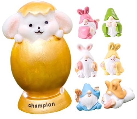 VICASKY 7 Stück Mikro Landschafts Zwerg Gartenzwerge Gnom Auf Ente Sitzend Gnom Sitzend Ente Herbstdeko Zwerg Gartenstatuen Desktop Zwergstatue Süßer Osterzwerg Osterdeko Gnom