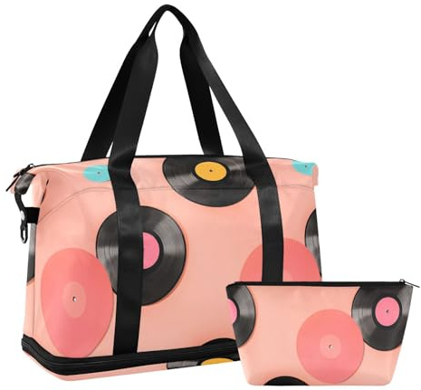 Grande borsa da palestra per attrezzi da viaggio per porta impermeabile, Dischi in vinile Music Peach