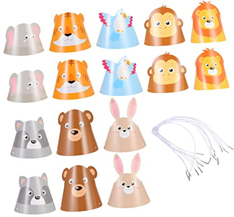 Supvox 16stücke Jungle Tier-motiv Partyhüte Cartoon Geburtstagshüte Für Junge Mädchen Deko Für Geburtstagsfeiern Und Veranstaltungen Leicht Und Ansprechend Für Kleinkinder Und