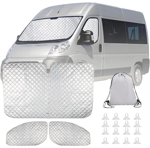 Thermomatte Fahrerhaus Ersatz für Ducato, 3 PCS Sonnenschutz Windschutzscheiben Schutz Set, Cover Sonnenblenden für Frontscheibe mit Aufbewahrungstasche