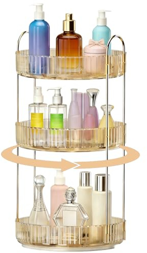 MEETOZ 360 Rotating Makeup Organiser,3-Tier High-Capacity Skincare Organiser,Multi-Function Make Up Storage,for Perfume, Jewelery, Brush, Vanity Desk, Dresser, Bedroom, Bathroom