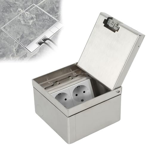 Btstil Bodentank Bodensteckdose, Edelstahl-Einbausteckdose Wasserdichte Bodeneinbaudose für Küche Wohnzimmer Büro, Versenkbar Bodentank (2AC)