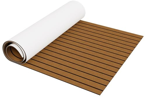 FIVMEN Boot Bodenbelag Selbstklebend Eva Schaum Bootsbelag Deck Matte Bootsmatte Teakholz Lmitat Bootsteppich Marineteppich für Boote Yachten Motorboote Schnellboote 240x60 cm, Braun