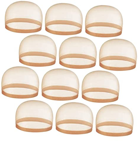 BESTYASH 12 Stück Elastische Haarnetze aus Nylon Atmungsaktiv und Schweißabsorbierend Beige Spitzennetzkappen für Perückenherstellung und Flechten