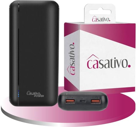 casativo Powerbank mit 3 USB Ports, 20.000 mAh, USB-C & 2 USB-A Ports, Quick Charge 3.0, kompatibel mit iPhone 16, 15, 14, 13, 12, Pro/Max Samsung, iPad, Huawei