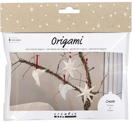 Mini Craft Kit Origami - Doves/Stars - Dark Red and Off White - 1 Pack