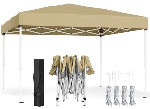 SONGMICS Gazebo 3 x 3 m, Tendone Pieghevole, Protezione Solare, Resistente alla Pioggia Leggera, Portatile, per Cortile, Giardino, Mercato, Beige GCT102LZ01