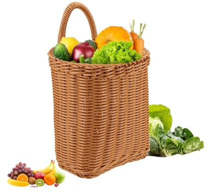 Exogio Geflochtene Hängende Körbe, Dekoratives Aufbewahrungskorb, Obst und Gemüse Korb, Handgefertigte Wandkorb Organizer für Regal, Wand, Tür, Balkon & Garten – Boho-Landhaus