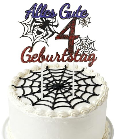 Spinnen Tortendeko 4 Jahre Junge, Alles Gute zum Geburtstag 4 Jahre Tortendeko, Glitter Geburtstag Cake Topper 4 jahre, tortendeko 4 geburtstag Kinder