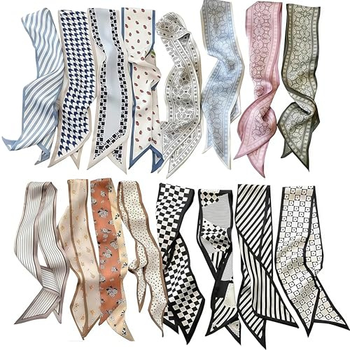 Xanthelle Seidentuch, 16 Stück Modische Seidentücher für Damen, Dünner Schal für Tasche & Haartuch, Silk Scarf Satin Boho Tuch für Handtaschen Accessories
