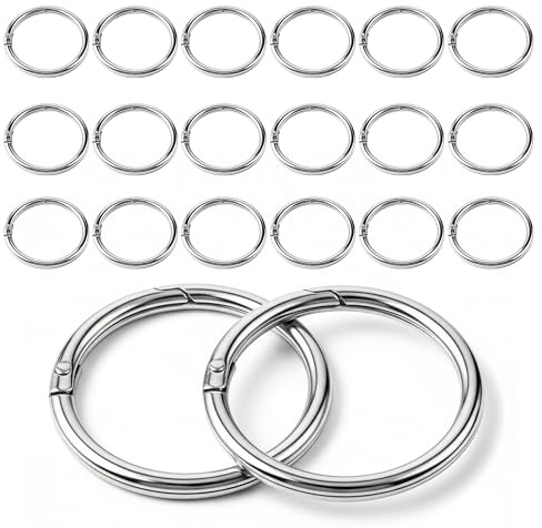 Nilioyul 20 Stück Karabiner Rund 40 mm Groß,Federverschluss Ringkarabiner Frühling O-Ring Rund Schlüsselanhänger Ringe Bergkarabiner,für Schlüsselring Tasche DIY Geldbörse Karabinerhaken (Silber)