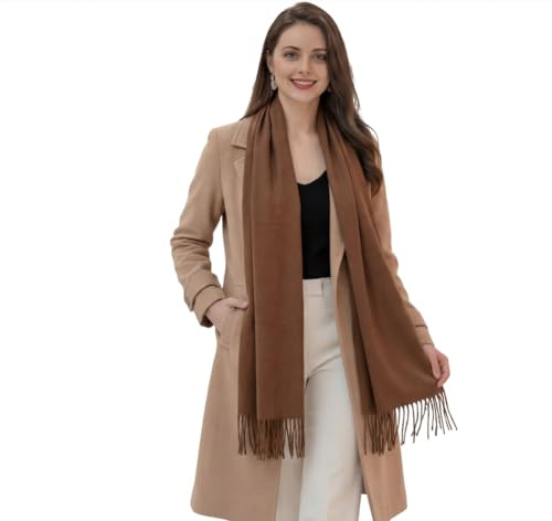 LA FERANI Damen Kaschmir Schal Herbst 200x70 dünn Kaschmirschal Wollschal Wolle Uni Farbe Damenschal Geschenk für Sie