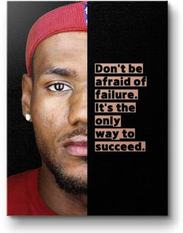 CANVEO LeBron James Poster Leinwand Bild, Motivation Spruch Zitat Erfolg Inspiration Sport Fitness, Basketball NBA Los Angeles Lakers Merch, Don't be afraid of failure It's the only way to succeed