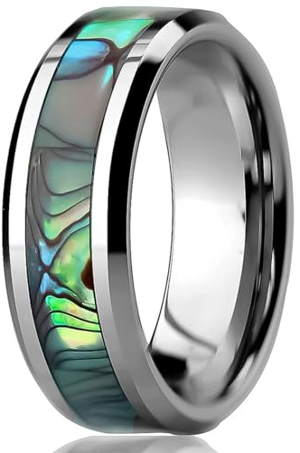 Ayoiow Ring Wolfram 6Mm für Damen Herren, Tungsten Ring Herren für Ihn Einlegearbeit aus natürlicher Abalone-Muschel Wolframstahl Kein Edelstein 6 mm Größe 60 (19.1)