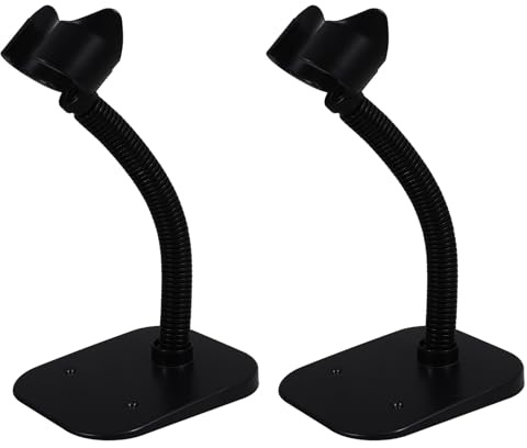 2pcs Barcode Scanner Stand Black Plastic Iron Universal Holder | Angle and Height Adjustable, Enhanced Stability and Space Optimization, Quick Assembly for Retail Store and Logistics