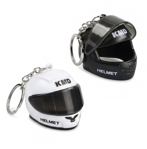 Lot de 2 Porte-clés Casque de Moto 3D - Mini Casque Noir et Blanc - Accessoire Motard Original pour Hommes Femmes - Porte Clé Voiture Scooter Cyclomoteur, Pendentif Sac Anniversaire Noël