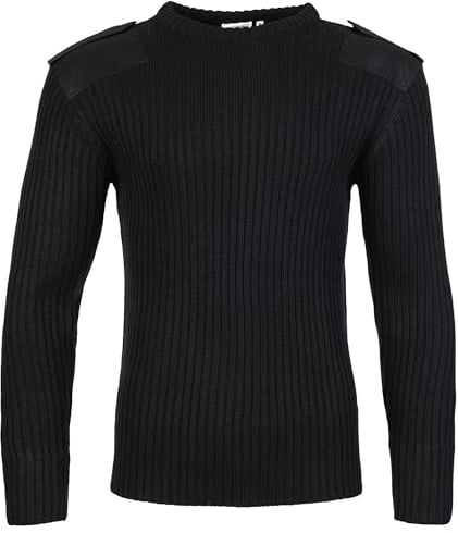 Fort - Crew Neck Combat Jumper - Size XXL, Black - Heavyweight Military-Style Knitted Sweater with Epaulettes, Elbow & Shoulder Patches – 100% Acrylic Workwear Pullover - Smart Jumpers for Men
