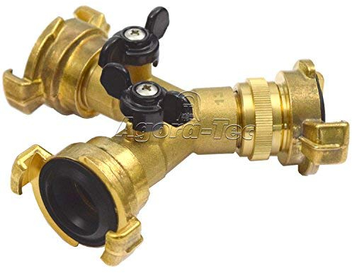 Agora-Tec Messing Y-Verteiler mit 2 Kugelhähnen inkl. 3 abnehmbare Schnellkupplungen mit 3/4 Zoll Außen/Innengewinde