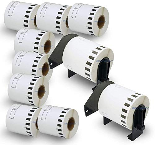 BETCKEY - 10 Rollen DK-22212 Endlosetiketten (Film) Kompatibel mit Brother, 62mm x 15.24m, 10 Etiketten für Brother QL Etikettendrucker (2 Wiederverwendbare Etikettenhalter)