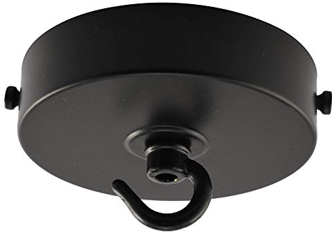 ElekTek Flache Deckenrosette Durchmesser 100 mm mit Haltebügel und Haken. Ideal für Deckenhängeleuchten und Kronleuchter. Metall- und Pulverbeschichtungen Nachtschwarz