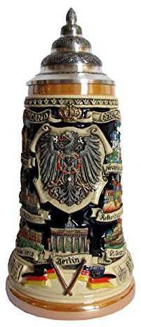 KING Bierkrug Deutschland Panorama, kobalt, bunt, mit Zinnspitzdeckel, 1 Liter Bierseidel