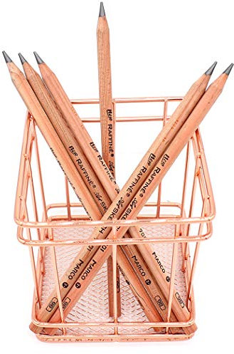 Gullor Square Pencil Holder Metal Desk Organizer Makeup Brush Holder Pencil Cup, Copper, Rose Gold