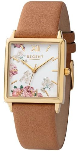 REGENT Damenarmbanduhr Metall IPG mit Kunstlederband BA-483