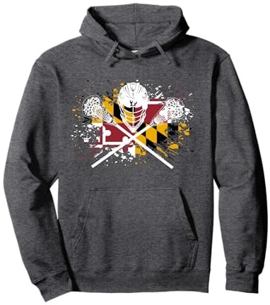 Boys Lacrosse Hoodie Helmet Sticks LAX Maryland Flag Gift Pullover Hoodie