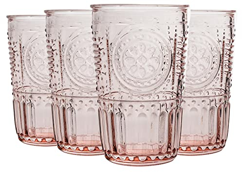 Bormioli Rocco Romantique Highball Verres Set - Cocktail Vintage Verre Cut Italien Gobelets - 340ml - Rose - Paquet de 12