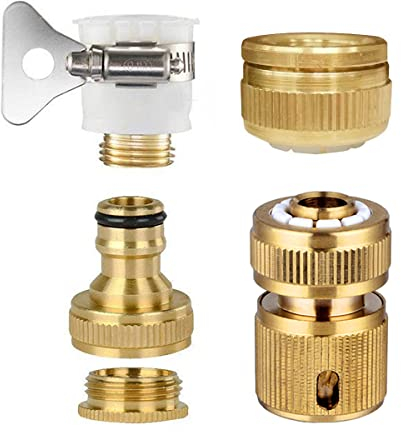 Connettore per Tubo da Giardino in Ottone da 4 Pezzi con Raccordo per Tubo Flessibile dell'Acqua Connettore rapido da 1/2- Uno con e Uno Senza Funzione Stop dell'Acqua