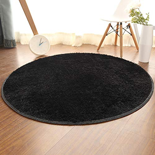 Shengwan Teppich Runder Shaggy Zimmerteppich Waschbar Sitzkissen Teppich für Kinderzimmer, Schlafzimmer, Wohnzimmer Schwarz Durchmesser 60cm