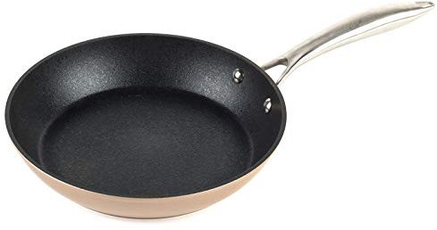 Salter BW07843C Forged Aluminium Metallic Non-Stick 24cm Frying Pan, Champagne, Non-Scratch Megastone Coating, Dishwasher Safe, Metal Utensil Safe, 10 Year Guarantee Beige