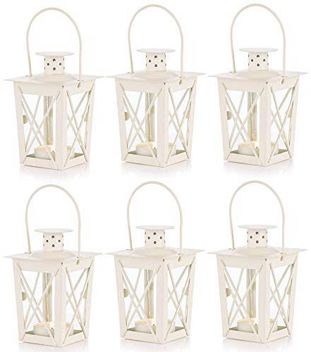 NUPTIO 6 Stücke Vintage Metall Mini Dekorative Kerzenlaternen Teelicht Kerzenhalter, Led Teelicht Kerzenhalter Dekoration Für Geburtstagsfeiern Hochzeit Herzstück, Weiß (5 Stücke + 1 Stück)