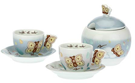 THUN ® - Set 2 Tazzine caffè e zuccheriera - Linea Pioggia di Colori - Porcellana - 60 ml - ø 6,5 cm