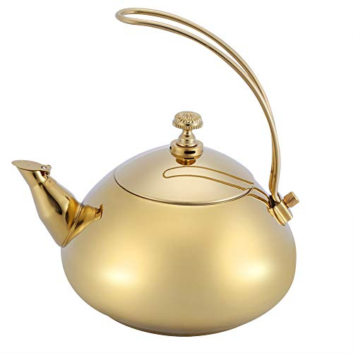 Tetera de acero inoxidable, cafetera de 1,5 litros Olla Tetera Tetera de calentamiento rápido de agua Olla hirviendo con mango para cocina de inducción para hacer té con leche y café(dorado)
