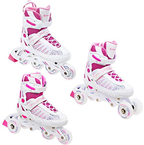 RAVEN 3in1 Inline Skates Triskates Rollschuhe Inliner für Kinder Mädchen verstellbar (Grace, 28-32 (18,5cm-21cm))