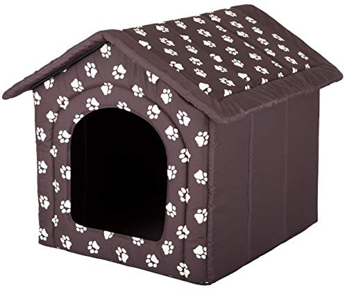 Pillowprim Hundehütte Hundehöhle Hundebett Hundehaus Katzenhöhle mittle L - 52x46 cm braun mit Pfoten