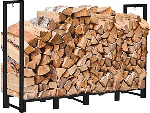 Koutemie Kaminholzregal für den Außenbereich, 2,4 m, für Kamin, Holzaufbewahrung, verstellbarer Feuerholz-Stapelständer, schwarz