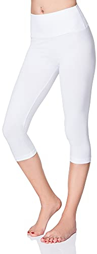 SOFTSAIL Leggings for Women 3/4 Length Capri Cotton High-Waisted Cropped with Tummy Control Yoga Pants for Women Ladies Leggings for Sports Workout Gym Activewear, White 10
